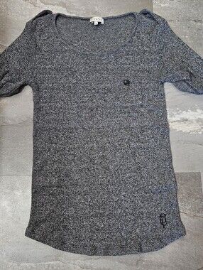 Claudie Pierlot Paris Black Knit Short Sleeve Shirt. Heathered Grey & Black. M.